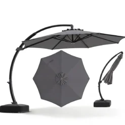 Sonnenschirm mit Schirmständer Freitragender Ampelschirm mit Kurbel & 360° Drehbarer Basis Grau