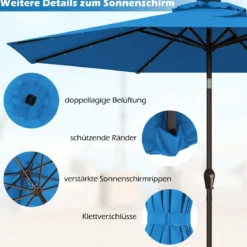 Sonnenschirm mit Solar- LED-Beleuchtung Ampelschirm Gartenschirm 3m