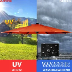Sonnenschirm mit Solar- LED-Beleuchtung Ampelschirm Gartenschirm 3m