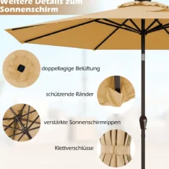Sonnenschirm mit Solar- LED-Beleuchtung Ampelschirm Gartenschirm 3m