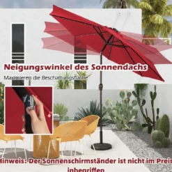 Sonnenschirm mit Solar- LED-Beleuchtung Ampelschirm Gartenschirm 3m