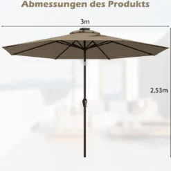 Sonnenschirm mit Solar- LED-Beleuchtung Ampelschirm Gartenschirm 3m
