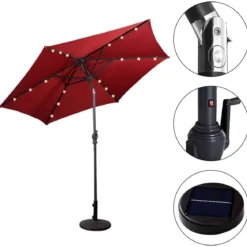 Sonnenschirm mit Solar- LED-Beleuchtung Ampelschirm Gartenschirm Kurbelschirm 2,7M