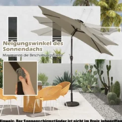 Sonnenschirm mit Solar- LED-Beleuchtung Ampelschirm Gartenschirm Kurbelschirm 2,7M