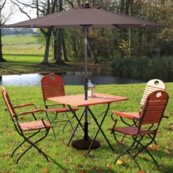 Sonnenschirm mit Solar- LED-Beleuchtung Ampelschirm Gartenschirm Kurbelschirm 2,7M