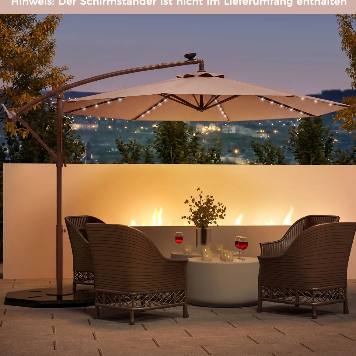 Sonnenschirm mit 40 Solar-LED-Leuchten & Kurbel Ampelschirm Gartenschirm Marktschirm