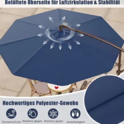 Sonnenschirm mit 40 Solar-LED-Leuchten & Kurbel Ampelschirm Gartenschirm Marktschirm