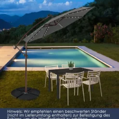 Sonnenschirm mit 40 Solar-LED-Leuchten & Kurbel Ampelschirm Gartenschirm Marktschirm