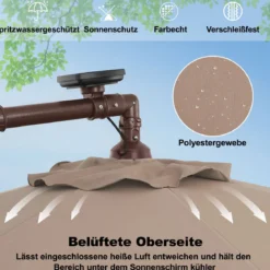 Sonnenschirm mit 40 Solar-LED-Leuchten & Kurbel Ampelschirm Gartenschirm Marktschirm