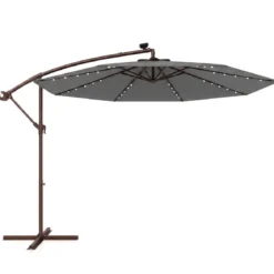 Sonnenschirm mit 40 Solar-LED-Leuchten & Kurbel Ampelschirm Gartenschirm Marktschirm