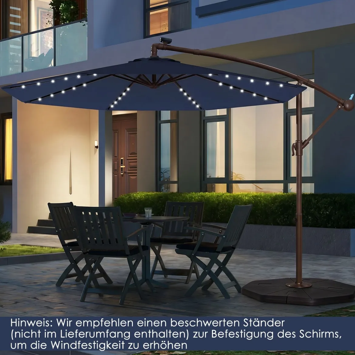 Sonnenschirm mit 40 Solar-LED-Leuchten & Kurbel Ampelschirm Gartenschirm Marktschirm