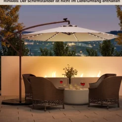 Sonnenschirm mit 40 Solar-LED-Leuchten & Kurbel Ampelschirm Gartenschirm Marktschirm