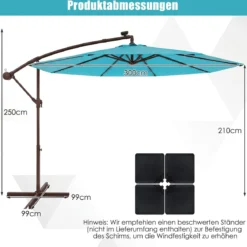 Sonnenschirm mit 40 Solar-LED-Leuchten & Kurbel Ampelschirm Gartenschirm Marktschirm