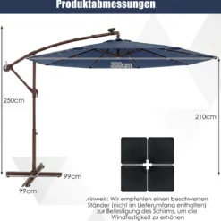 Sonnenschirm mit 40 Solar-LED-Leuchten & Kurbel Ampelschirm Gartenschirm Marktschirm