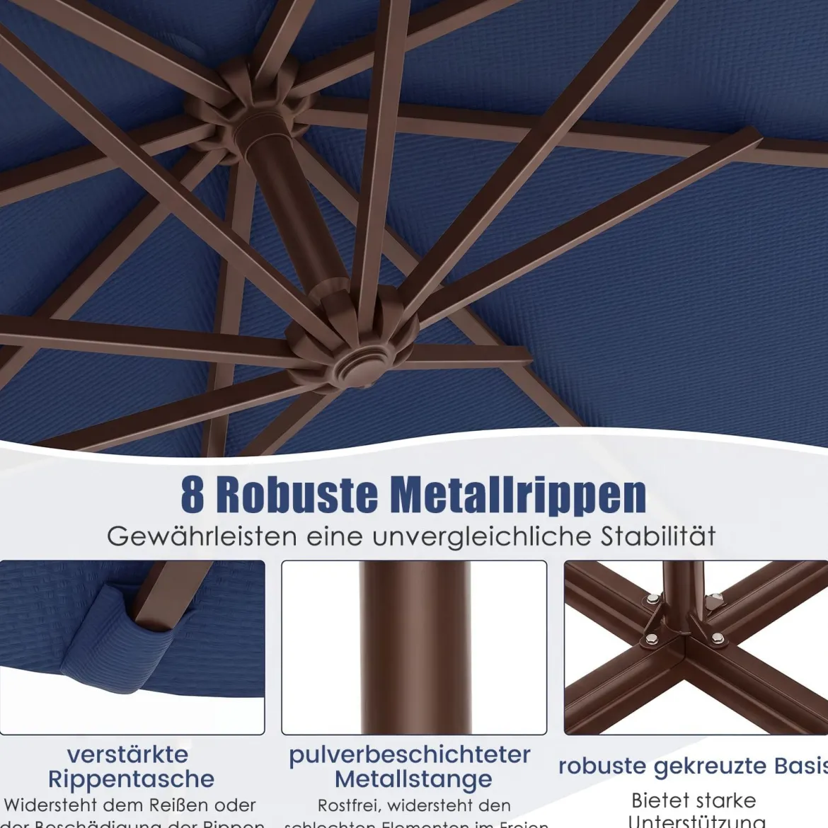 Sonnenschirm mit 40 Solar-LED-Leuchten & Kurbel Ampelschirm Gartenschirm Marktschirm