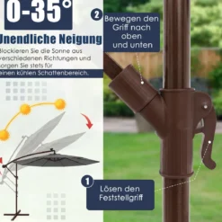 Sonnenschirm mit 40 Solar-LED-Leuchten & Kurbel Ampelschirm Gartenschirm Marktschirm