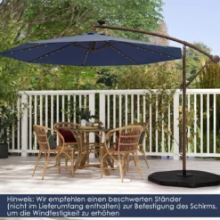 Sonnenschirm mit 40 Solar-LED-Leuchten & Kurbel Ampelschirm Gartenschirm Marktschirm