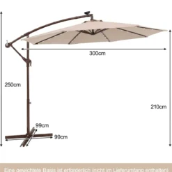 Sonnenschirm mit 40 Solar-LED-Leuchten & Kurbel Ampelschirm Gartenschirm Marktschirm
