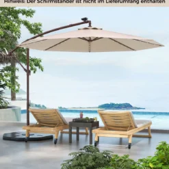 Sonnenschirm mit 40 Solar-LED-Leuchten & Kurbel Ampelschirm Gartenschirm Marktschirm
