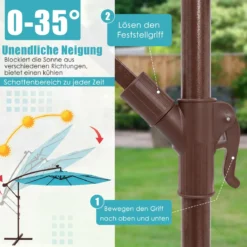 Sonnenschirm mit 40 Solar-LED-Leuchten & Kurbel Ampelschirm Gartenschirm Marktschirm