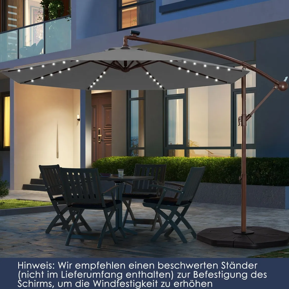 Sonnenschirm mit 40 Solar-LED-Leuchten & Kurbel Ampelschirm Gartenschirm Marktschirm