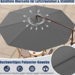 Sonnenschirm mit 40 Solar-LED-Leuchten & Kurbel Ampelschirm Gartenschirm Marktschirm