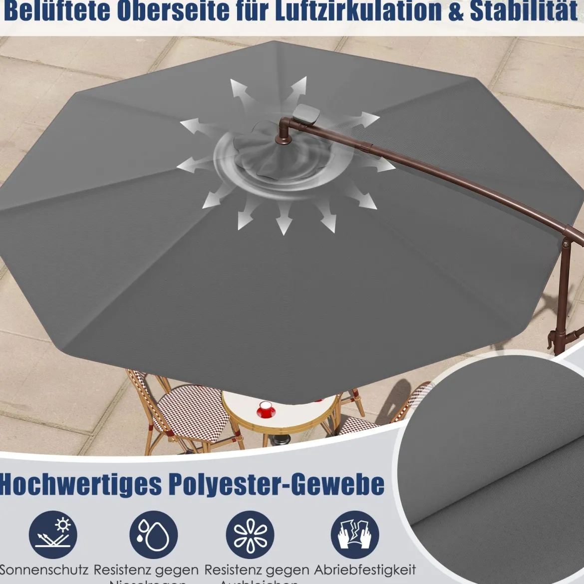 Sonnenschirm mit 40 Solar-LED-Leuchten & Kurbel Ampelschirm Gartenschirm Marktschirm