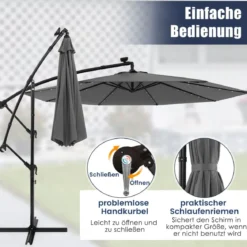 Sonnenschirm mit 40 Solar-LED-Leuchten & Kurbel Ampelschirm Gartenschirm Marktschirm