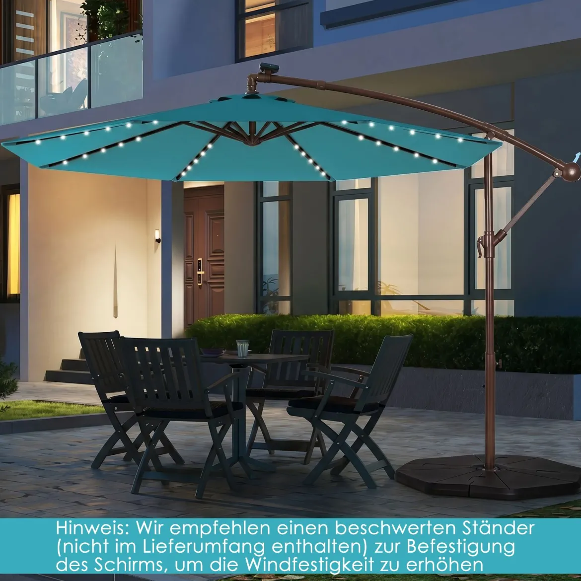 Sonnenschirm mit 40 Solar-LED-Leuchten & Kurbel Ampelschirm Gartenschirm Marktschirm