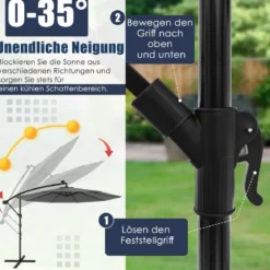 Sonnenschirm mit 40 Solar-LED-Leuchten & Kurbel Ampelschirm Gartenschirm Marktschirm