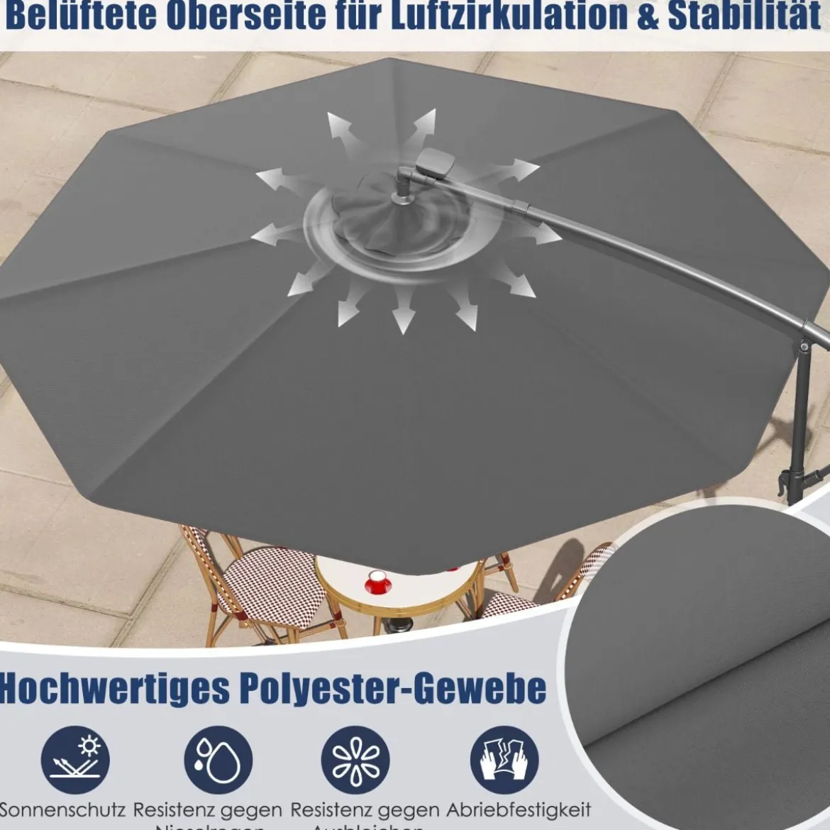 Sonnenschirm mit 40 Solar-LED-Leuchten & Kurbel Ampelschirm Gartenschirm Marktschirm