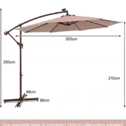 Sonnenschirm mit 40 Solar-LED-Leuchten & Kurbel Ampelschirm Gartenschirm Marktschirm