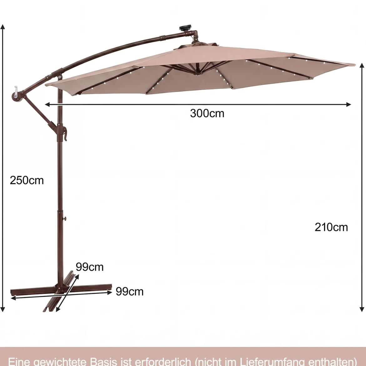 Sonnenschirm mit 40 Solar-LED-Leuchten & Kurbel Ampelschirm Gartenschirm Marktschirm