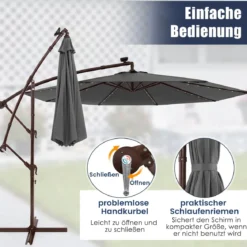 Sonnenschirm mit 40 Solar-LED-Leuchten & Kurbel Ampelschirm Gartenschirm Marktschirm