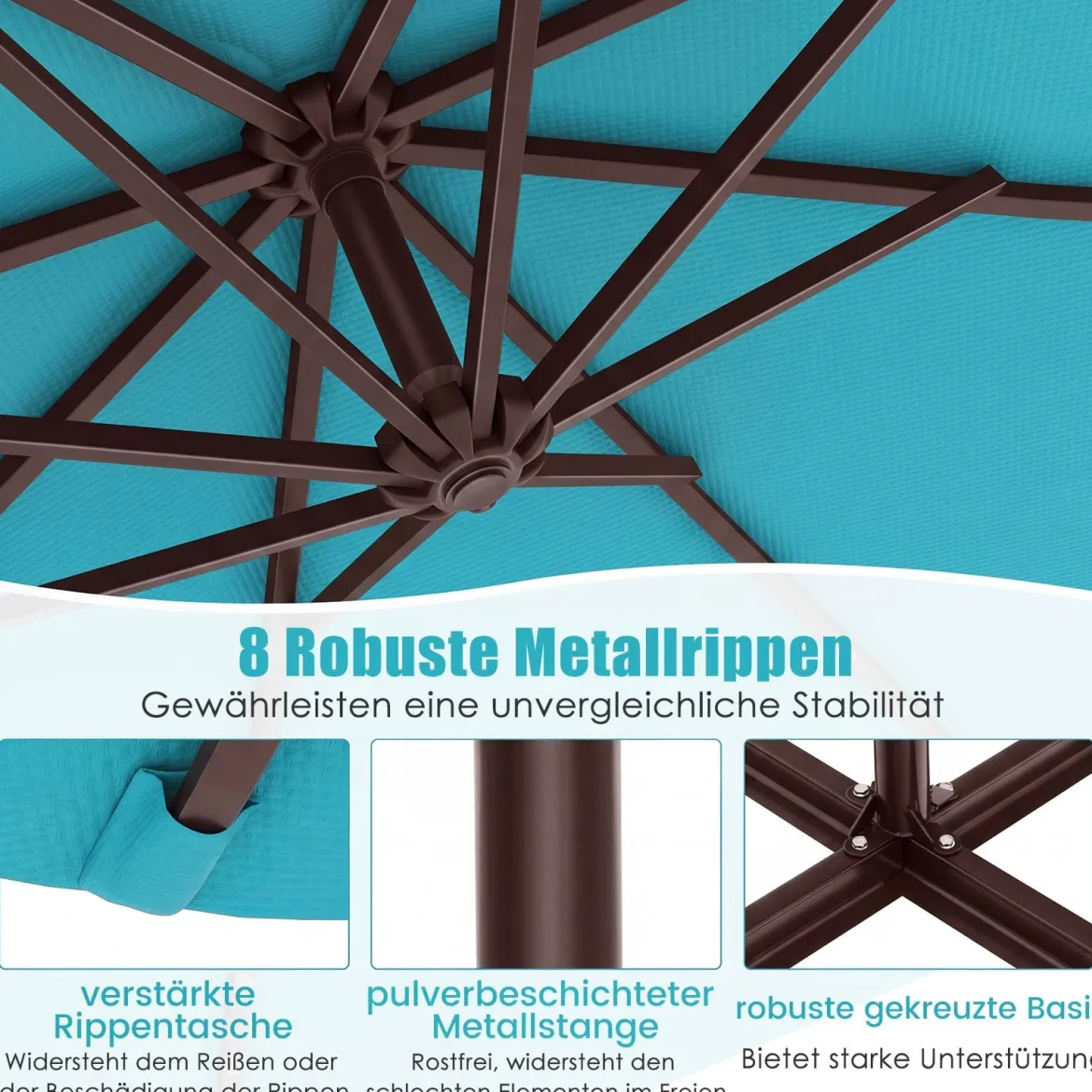 Sonnenschirm mit 40 Solar-LED-Leuchten & Kurbel Ampelschirm Gartenschirm Marktschirm