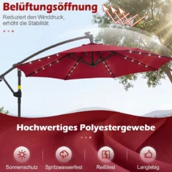 Sonnenschirm mit Ständer & LED-Leuchten & Kurbel 360° Drehbar Ampelschirm Marktschirm