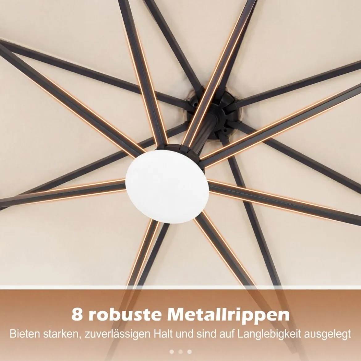 Sonnenschirm mit Ständer & LED-Leuchten & Kurbel 360° Drehbar Ampelschirm Marktschirm