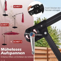 Sonnenschirm mit Ständer & LED-Leuchten & Kurbel 360° Drehbar Ampelschirm Marktschirm