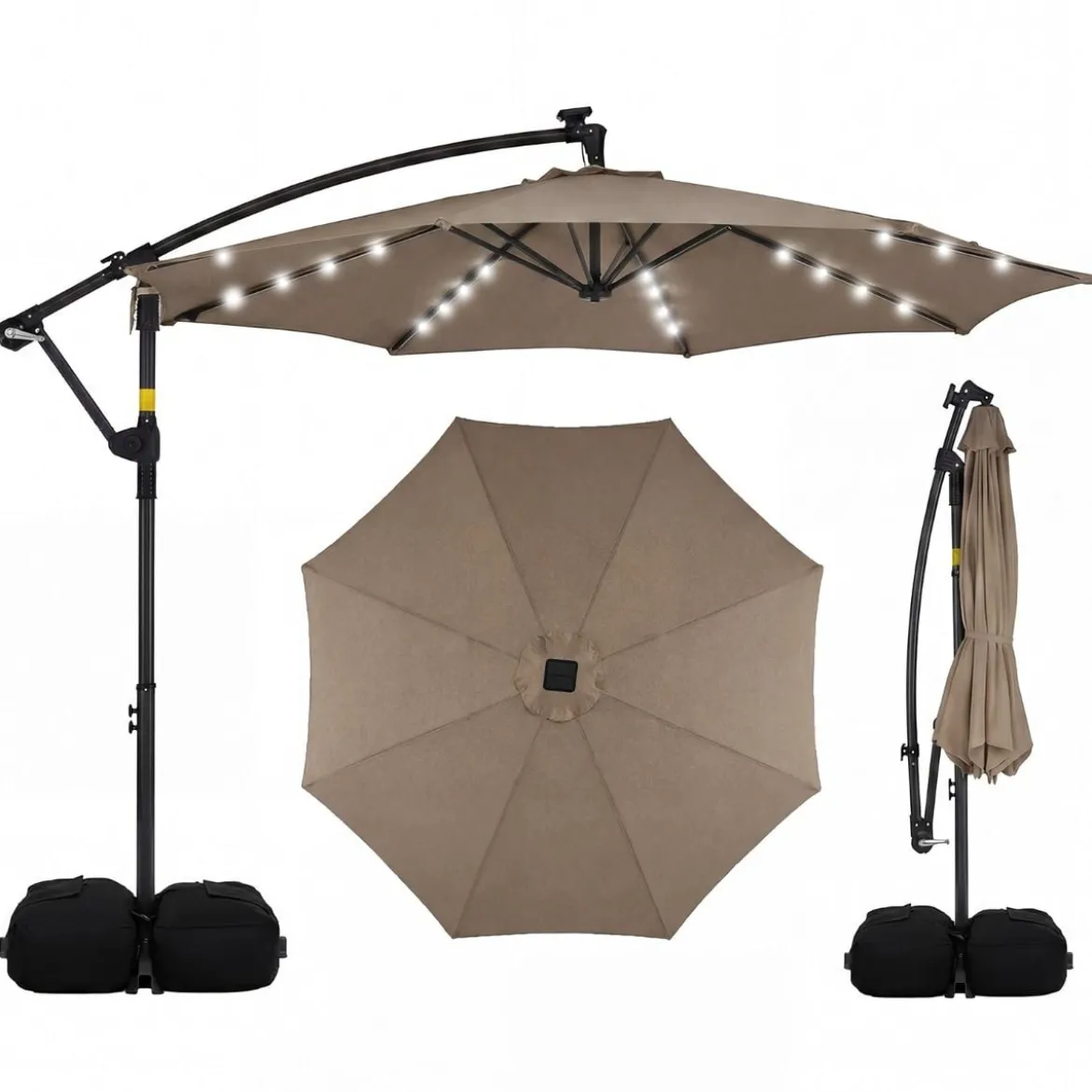 Sonnenschirm mit Ständer & LED-Leuchten & Kurbel 360° Drehbar Ampelschirm Marktschirm
