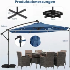 Sonnenschirm mit Ständer & LED-Leuchten & Kurbel 360° Drehbar Ampelschirm Marktschirm