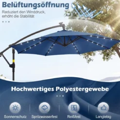 Sonnenschirm mit Ständer & LED-Leuchten & Kurbel 360° Drehbar Ampelschirm Marktschirm
