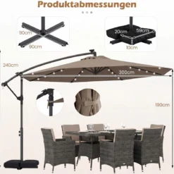 Sonnenschirm mit Ständer & LED-Leuchten & Kurbel 360° Drehbar Ampelschirm Marktschirm