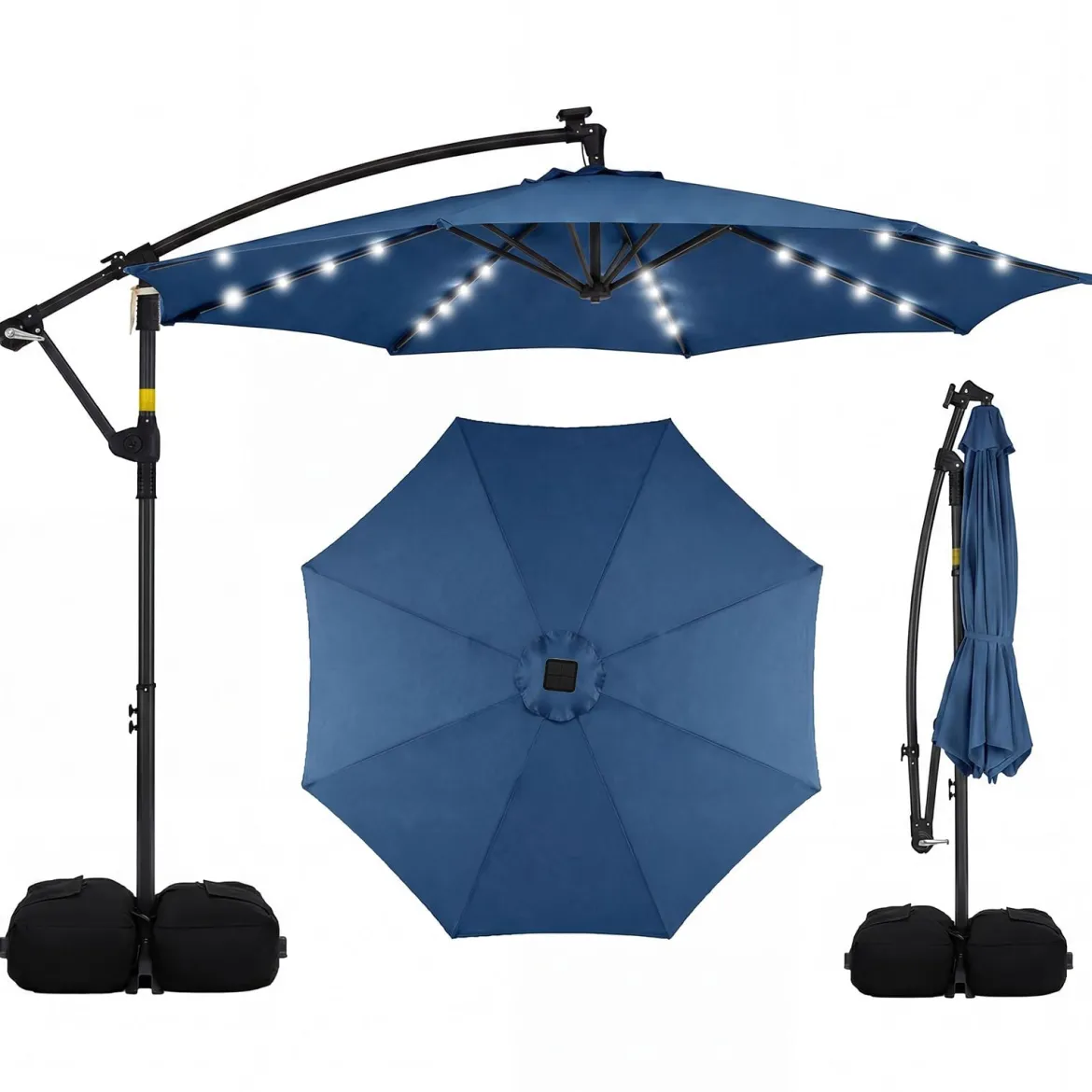 Sonnenschirm mit Ständer & LED-Leuchten & Kurbel 360° Drehbar Ampelschirm Marktschirm