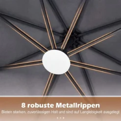 Sonnenschirm mit Ständer & LED-Leuchten & Kurbel 360° Drehbar Ampelschirm Marktschirm