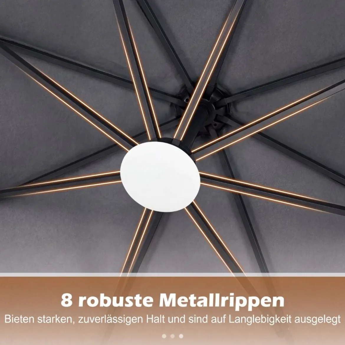 Sonnenschirm mit Ständer & LED-Leuchten & Kurbel 360° Drehbar Ampelschirm Marktschirm