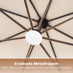 Sonnenschirm mit Ständer & LED-Leuchten & Kurbel 360° Drehbar Ampelschirm Marktschirm