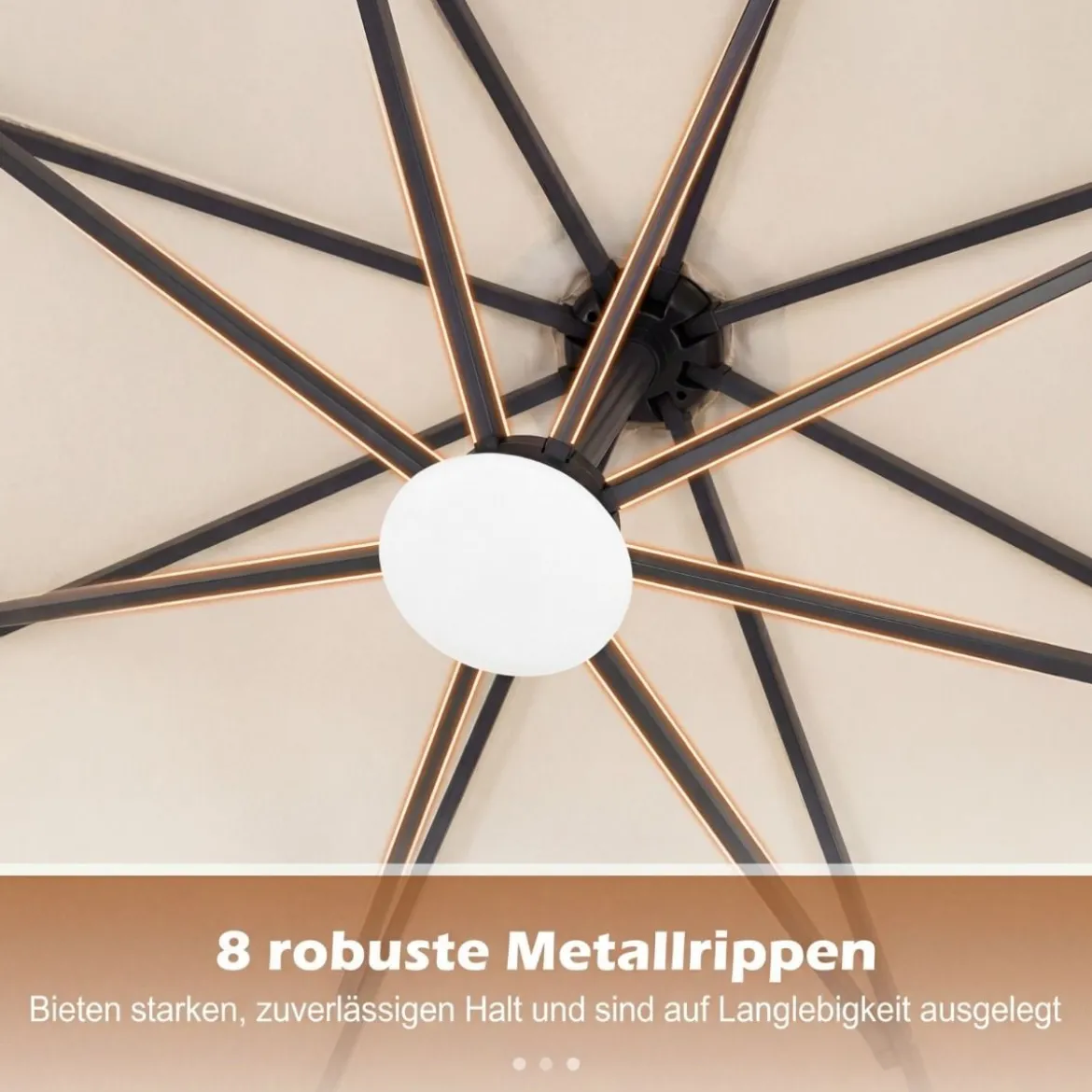 Sonnenschirm mit Ständer & LED-Leuchten & Kurbel 360° Drehbar Ampelschirm Marktschirm