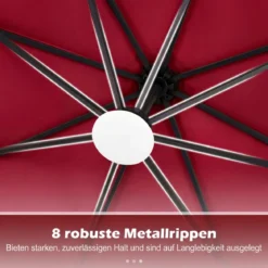 Sonnenschirm mit Ständer & LED-Leuchten & Kurbel 360° Drehbar Ampelschirm Marktschirm