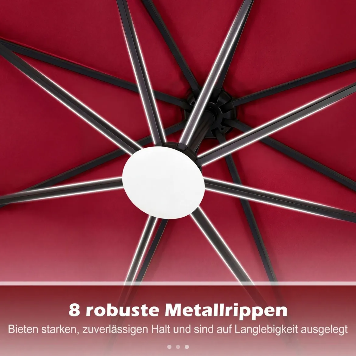 Sonnenschirm mit Ständer & LED-Leuchten & Kurbel 360° Drehbar Ampelschirm Marktschirm
