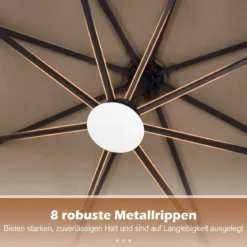 Sonnenschirm mit Ständer & LED-Leuchten & Kurbel 360° Drehbar Ampelschirm Marktschirm